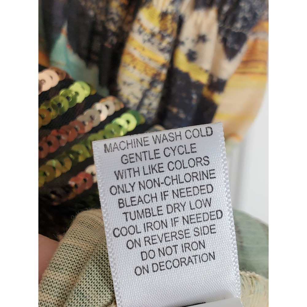 Live‎ and Let Live Tunic Top Green Yellow Sequin V-Neck Boho Flutter Sleeve 2X - Picture 7 of 7